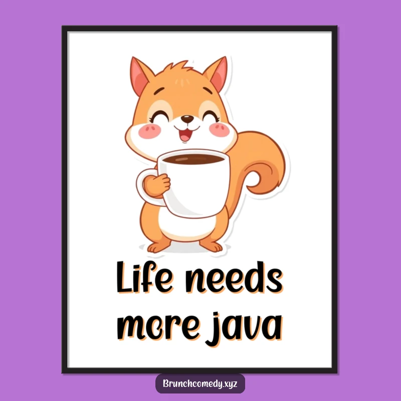 Funny Squirrel Coffee Art Print - Cheerful Character Decor Gift