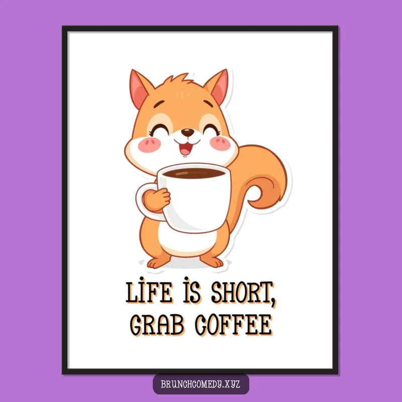 Free Printable Squirrel Coffee Wall Art: Cheerful Drinker Downloadable Art Gift