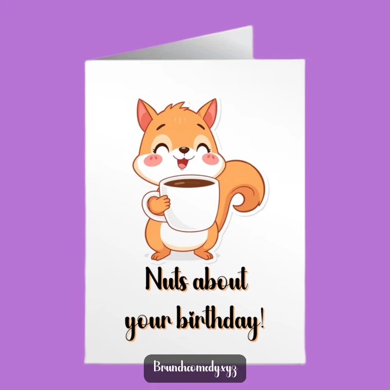 Free Printable Squirrel Coffee Birthday Card: Cheerful Drinker Downloadable Gift